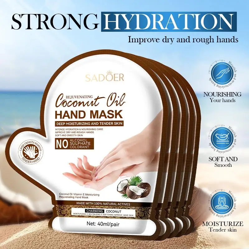 Coconut Oil & Vitamin E Hand Mask Intense Moisturizing Nourishing Treatment For Dry Cracked Skin, Overnight Repair Gloves