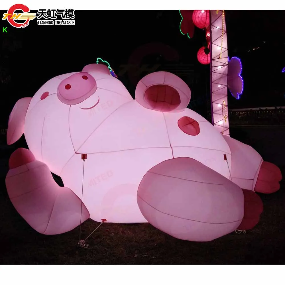 Personalisiertes aufblasbares rosa Schweinchen-Cartoon, tragbares aufblasbares sitzendes liegendes Schwein-Replika-Modell für die Dekoration, Werbung