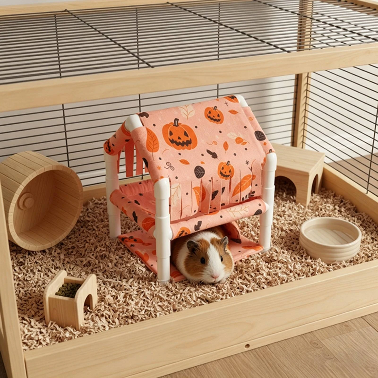 

Double Layer Hideaway Hut Easy to Clean Two Tier Pet House Small Pet Sleeping Nest Water Pipe Frame Small Creature Hideaway Hut