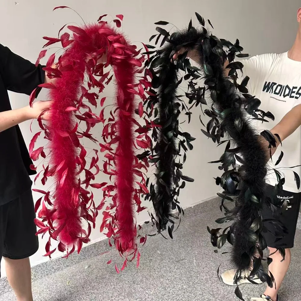 Customized Turkey Feather Boa 2M Long With Fluffy Rooster Feathers Trim for Costume Shawl Wedding Party DIY Craft Sewing Decor
