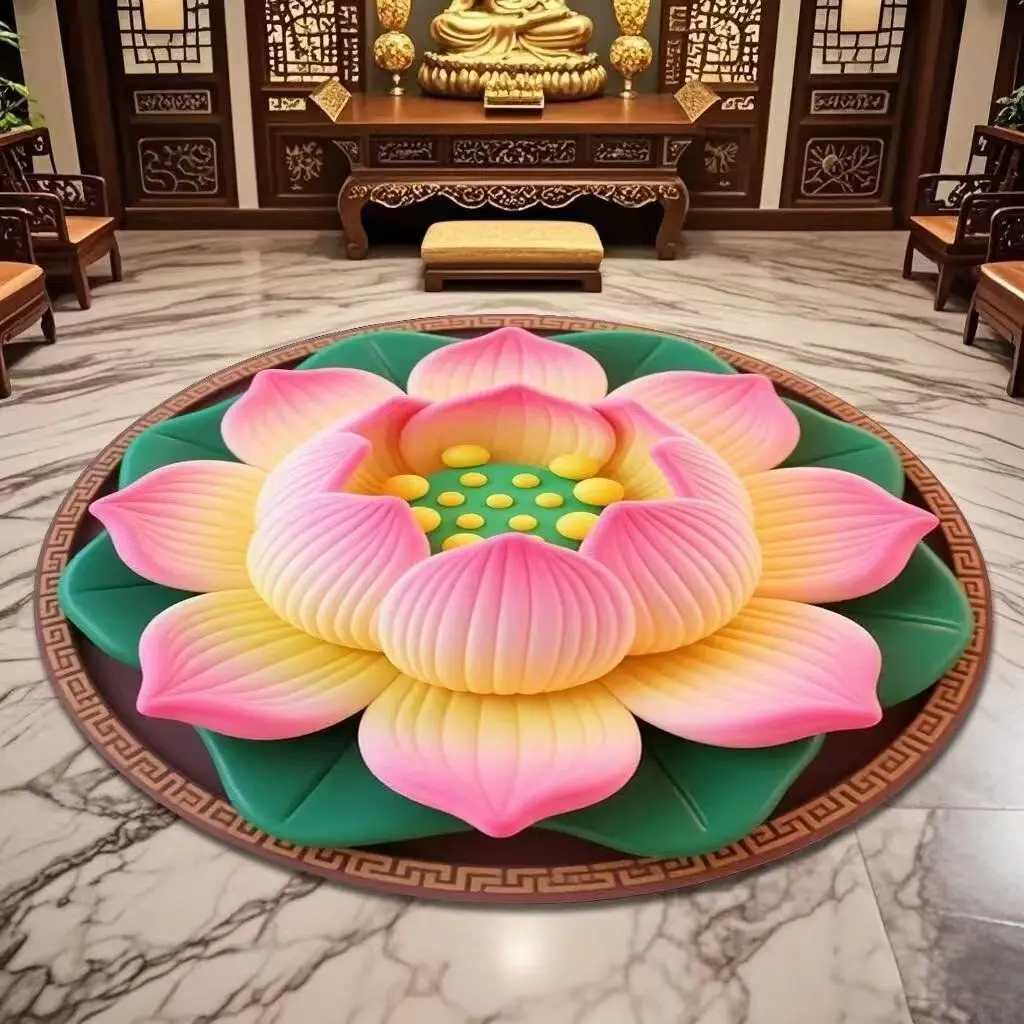 Lotus Kneeling Carpet Chinese Bedroom Living Room Three-dimensional Home New Chinese MAT Bedroom Circular Classical Living Room