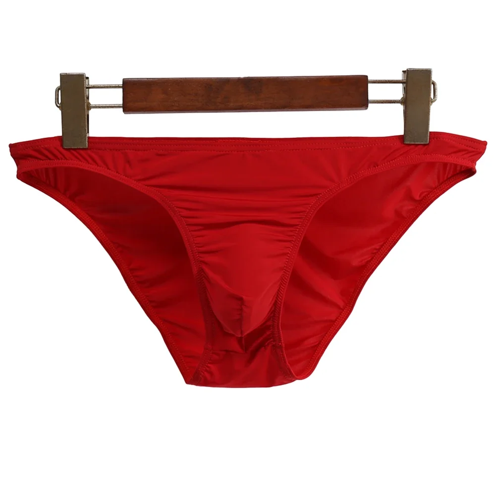 Ropa interior Sexy para Hombre, Tanga de seda con bolsa de bulto, calzoncillos básicos de talla grande, Color sólido, lencería ultrasuave