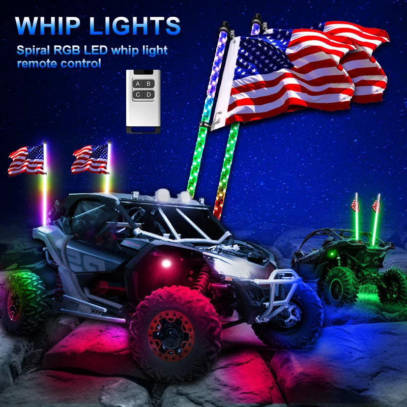 

﻿ RGB Whip Lights Waterproof Bendable For UTV/ATV/Off Road/ Truck/Sand/ Buggy Dune/RZR Flagpole Antenna Off Road Whips Lights