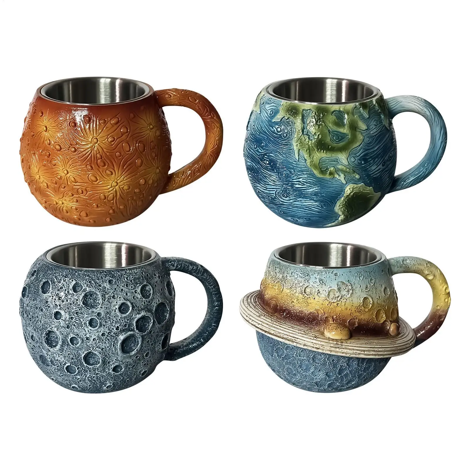 Interstellar Cosmic Resin Coffee Mugs Celestial Shaped Cups Collection Earth Moon Saturn Drinkware Gift for Astronomy Lovers