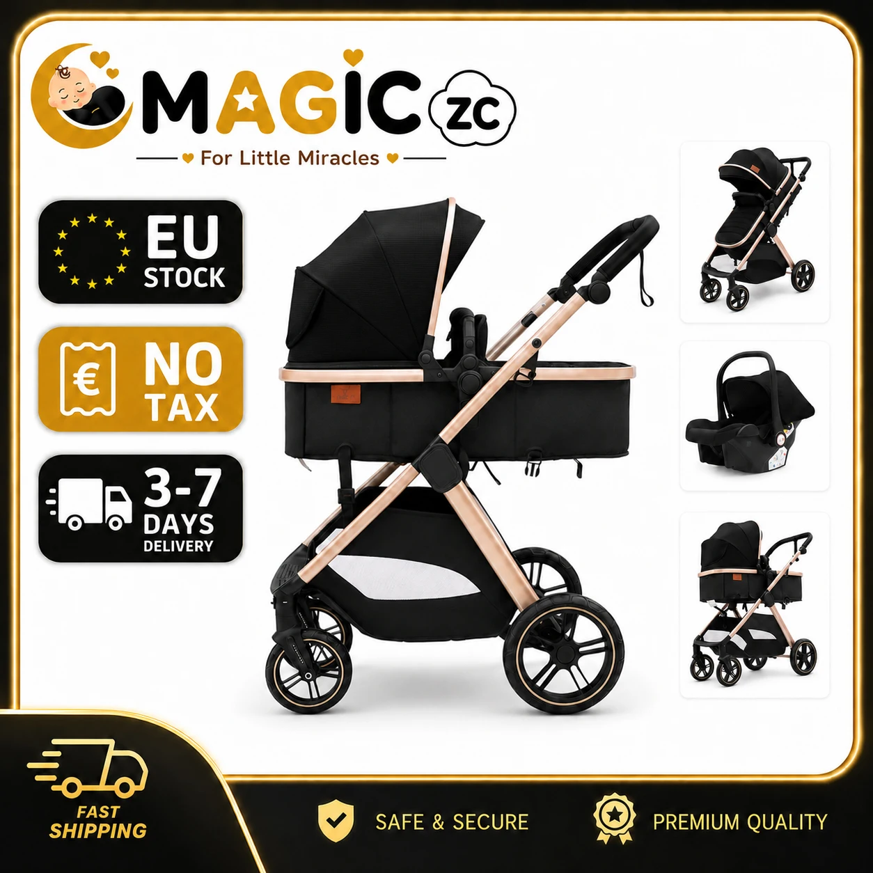 Poussette pour bébé nouveau-né, légère, pliable, compacte, réversible, poussette de voyage, poussette haute à quatre roues, grand panier de rangement, frein à un pied, capote respirante, cadre en aluminium, facile à pousser, facile à plier, pour nourrisson, tout-petit, usage quotidien et voyage