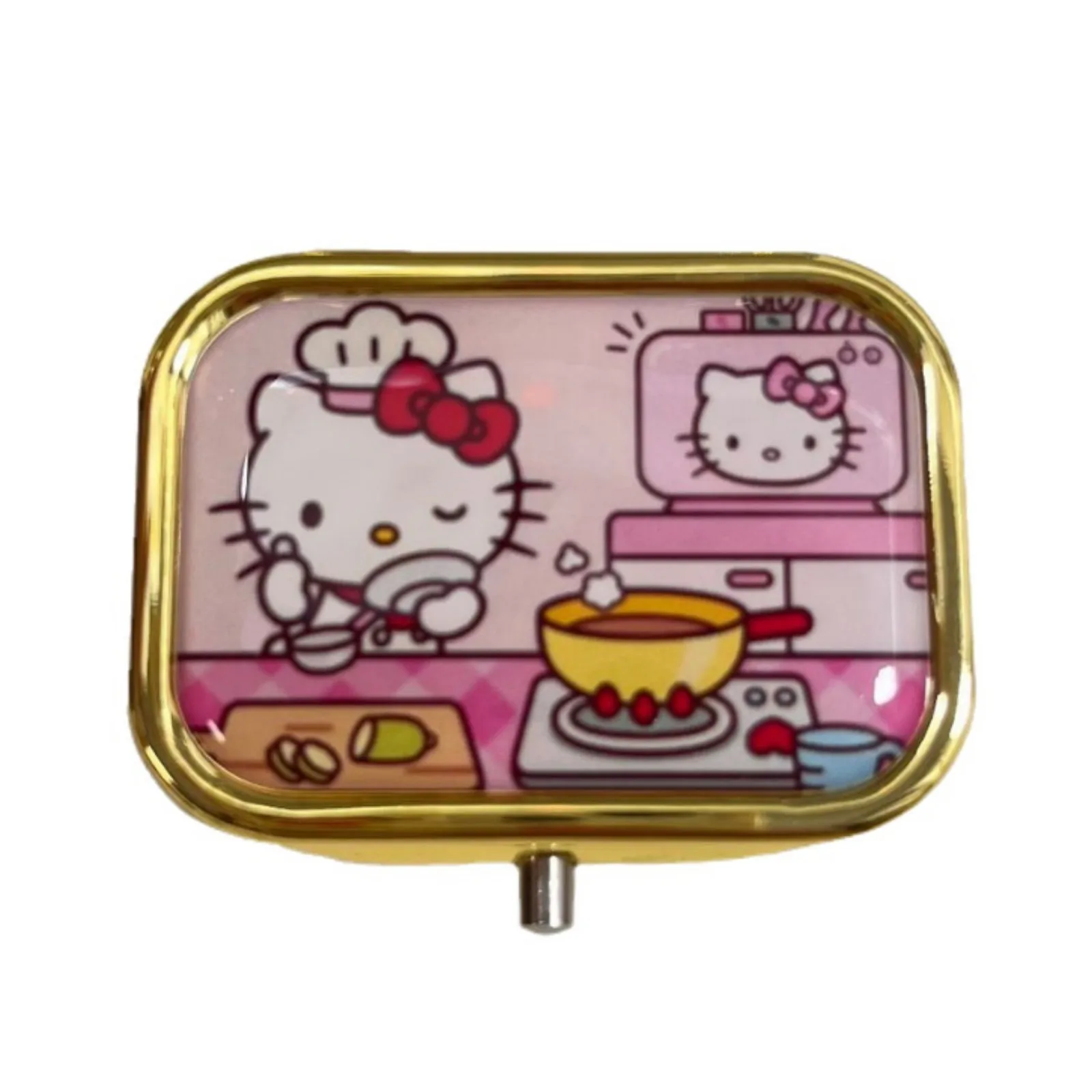 Kawaii Hello Kittys Portable Jewelry Box with HD Mirror Mini Sealed Subpackage Boxs Cute Cartoon Girl Heart Travel Storage Box