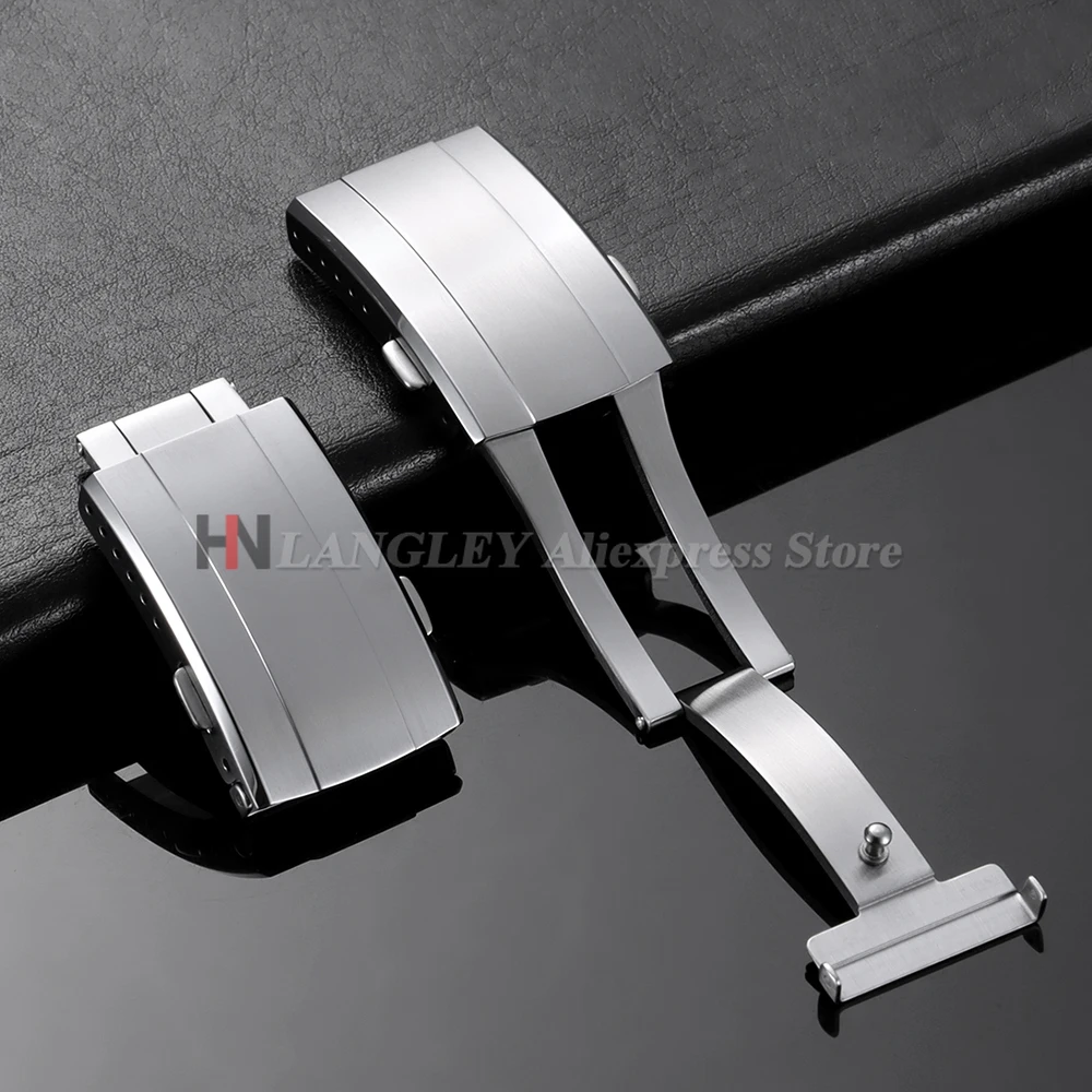 18 مللي متر 20 مللي متر مشبك ساعة الصلبة الفولاذ المقاوم للصدأ نحى للطي زر الأمان مزدوج دفع نشر ساعة المشابك ساعة اكسسوارات #1