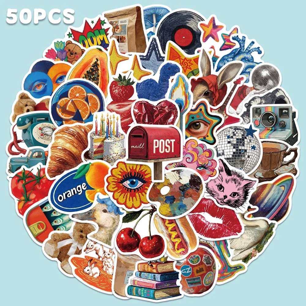 50pcs Vintage Y2K Sticker Fashion Coll Decal For Laptop Backpack Envelope Label Magazine Phone Decoration Sticker Holiday Gift