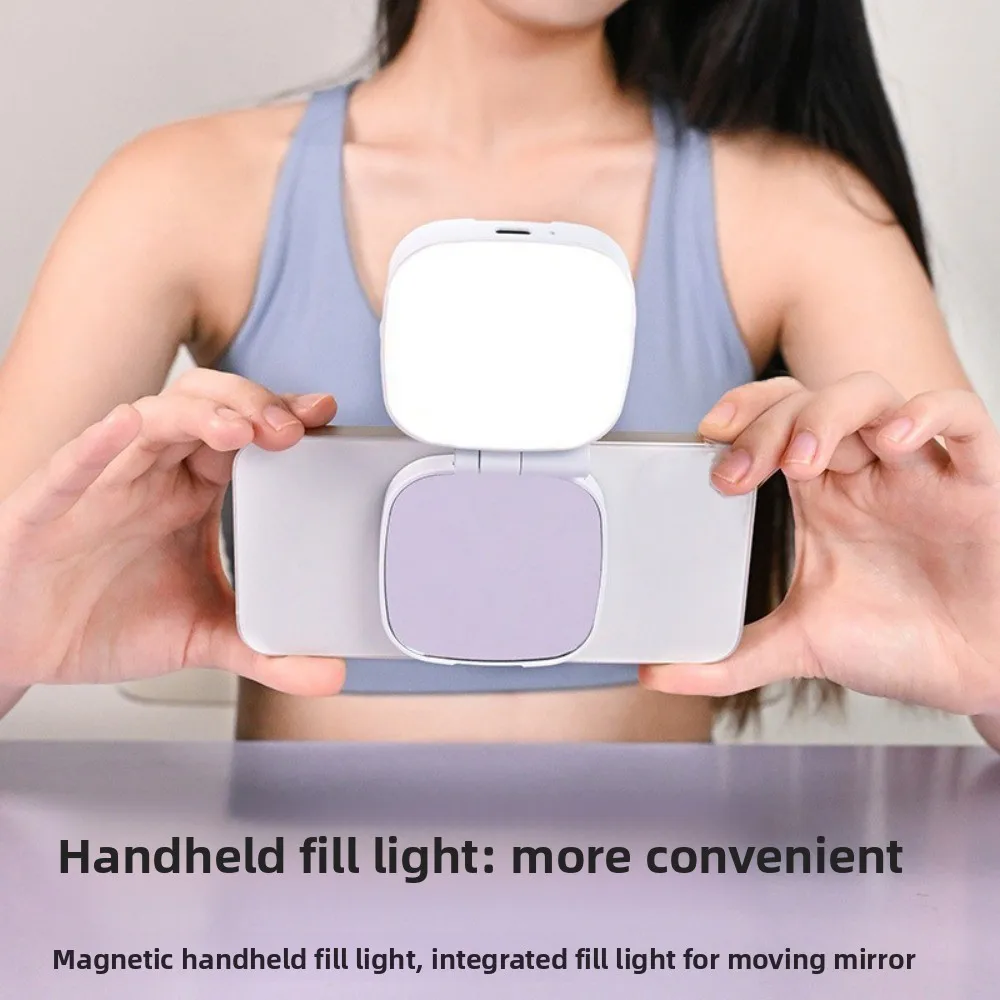 360 °   Lumière de Selfie magnétique rotative pour téléphone portable, avec miroir de maquillage, 3 couleurs, lumière de remplissage détachable et variable