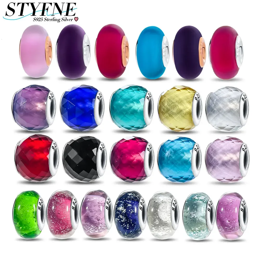 

Original Sterling Silver 925 Shiny Color Mini Murano Solid Frosted Matte Glass Bead Bracelet for Women DIY Fine Jewelry Making