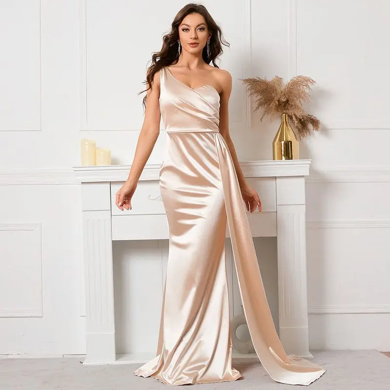 Ele Pure Color Satin Long Wedding Dr High Waist Fi Tail Gown Svel Ele Evening Dr للنساء #1
