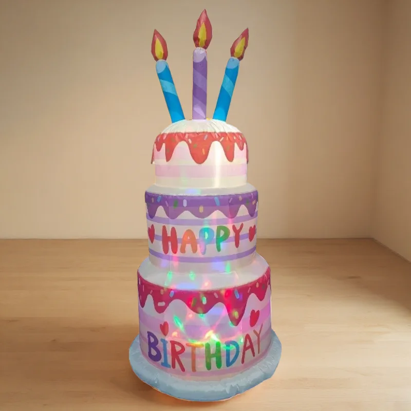 

New Inflatable Cake Decor Colorful LED Birthday Party Decoration Air Blow Up Model