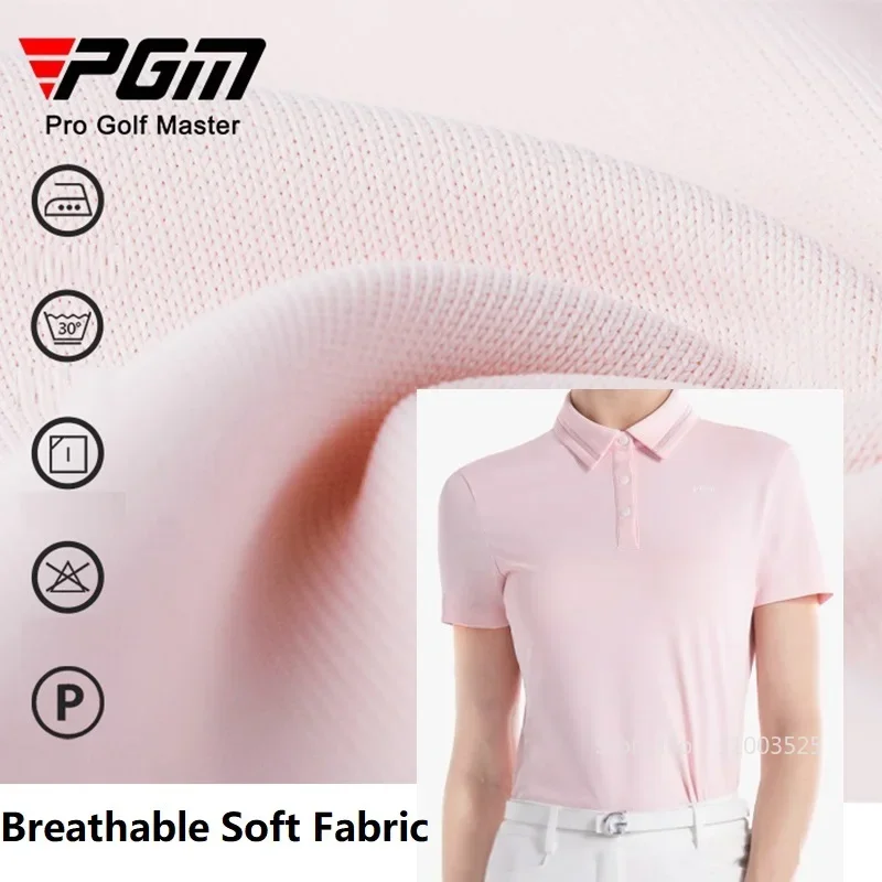 PGM Summer Women Golf Short Sleeved T Shirts Ladies Sports Slim Tops Quick Dry Breathable Tennis Polo Shirts Button Front Collar