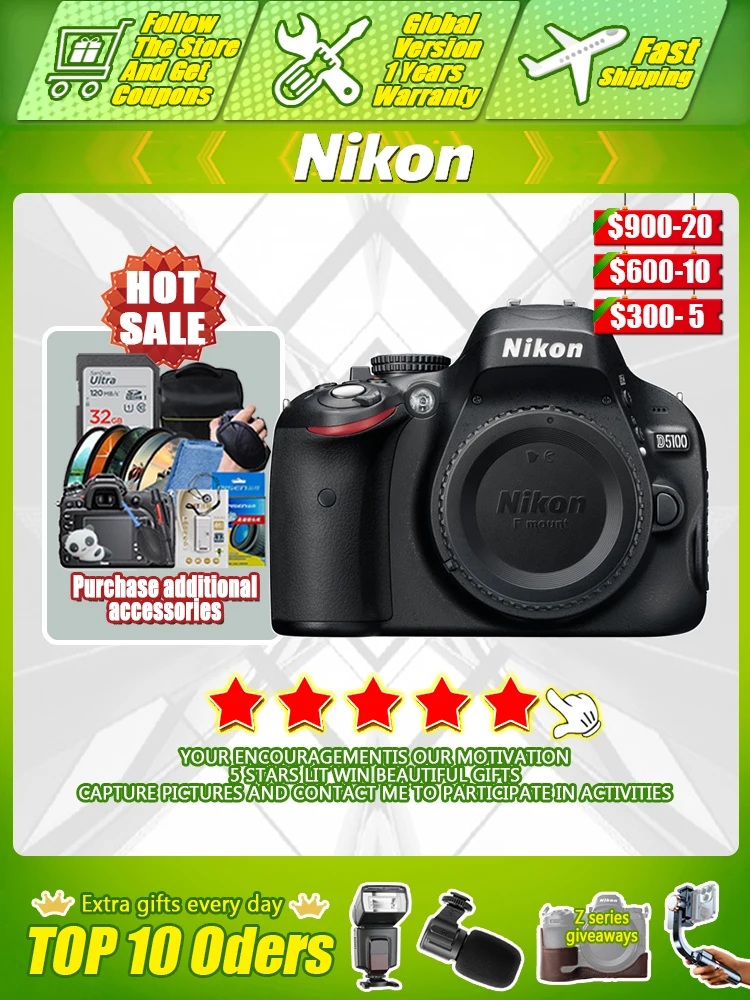 Nikon D5100 16.2MP CMOS Digital SLR Camera with 3-Inch Vari-Angle LCD Monitor