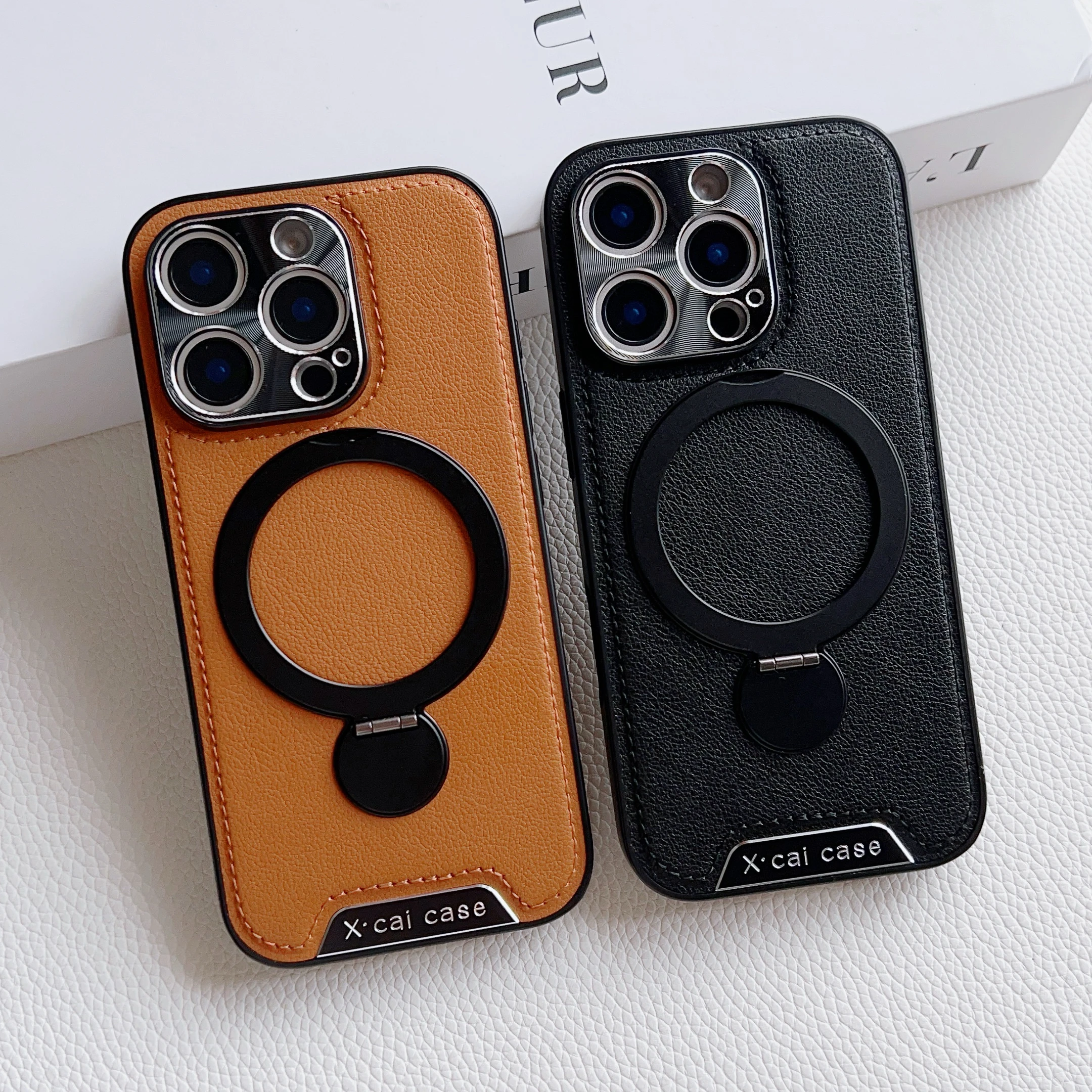 Magnetic Holder Leather Phone Case For Iphone 12 13 14 15 16 Pro Max Stand Phone Cover For Iphon 15 16 Promax Wireless Charging