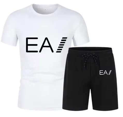

Trend Printing Pure Breathable Short Sleeves + Shorts Set Men's Suit Summer T-shirt Sports and Leisure Suit