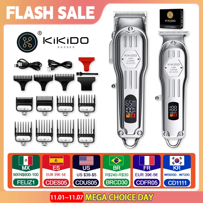 

KIKIDO 2in1 Adjustable Cordless Hair Cutting Machine Full Metal Combo Kit Barber Hair Clipper Beard Shaver Kit for Men Gift2575T