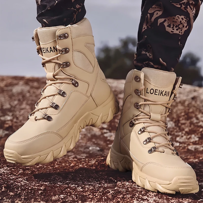 Herren High-Cut Knöchelhohe Freizeitstiefel mit Metallösen, Schnürung, Robustem Obermaterial und Dicker, Rutschfester Sohle für den täglichen Gebrauch und Stadtspaziergänge. – Detail 4