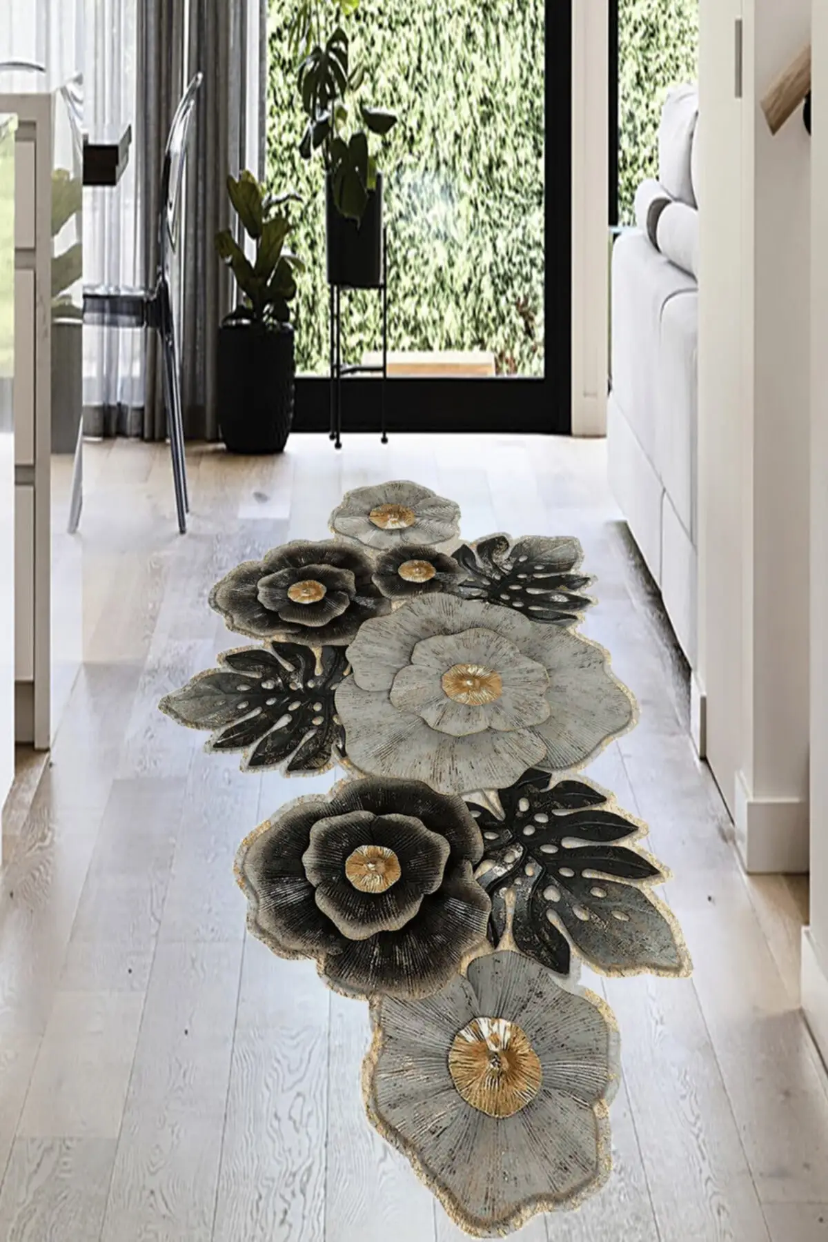 Laser Cut Flower Pattern Decorative Living Room Hallway In Kitchen Bedroom Carpet Rug (Machine Washable Non-Slip Dot Base)