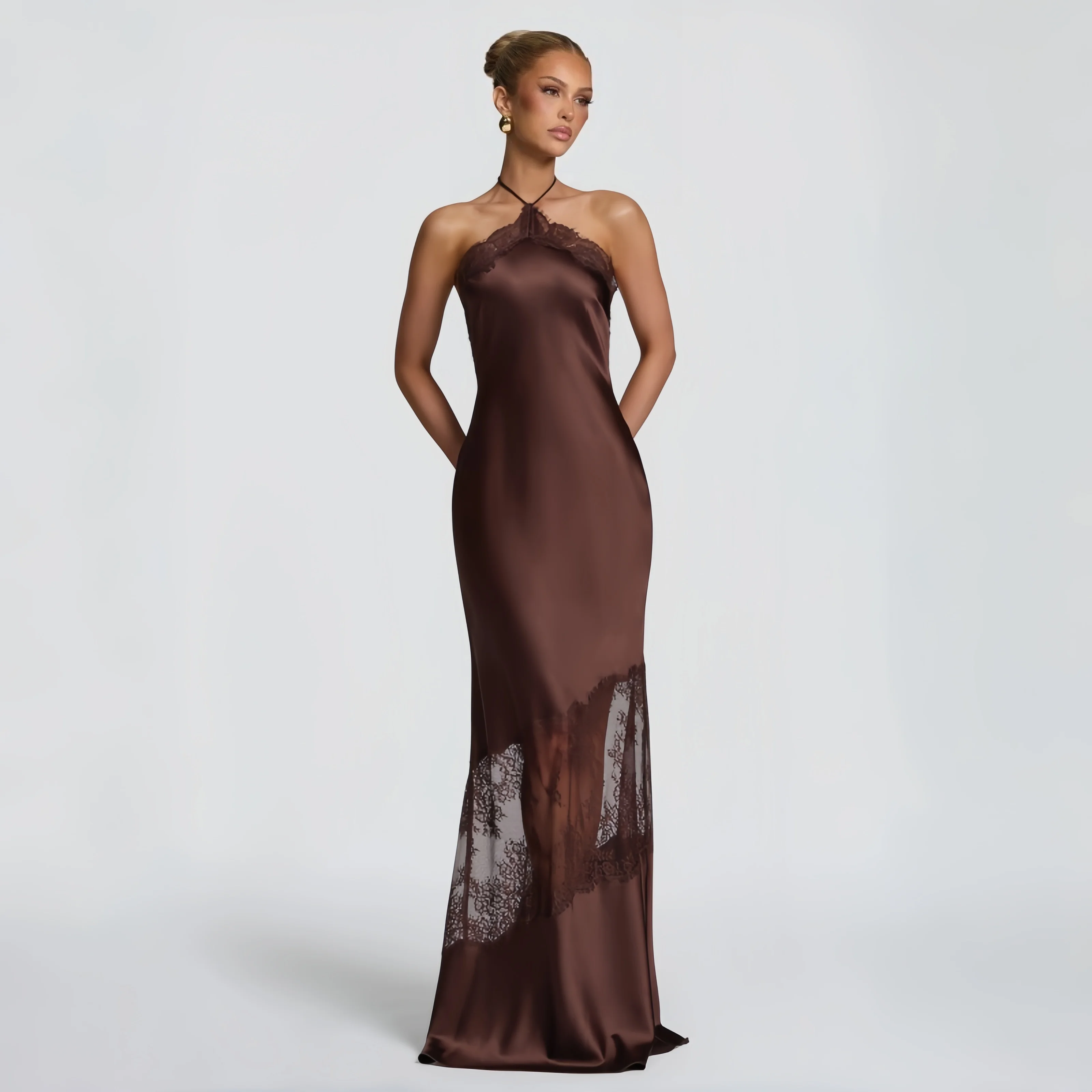 Halter Neck Satin Mermaid Evening Dress For Women Sexy Backless Fitted Floor‑Length Formal Dress Party Prom Cocktail Homecoming