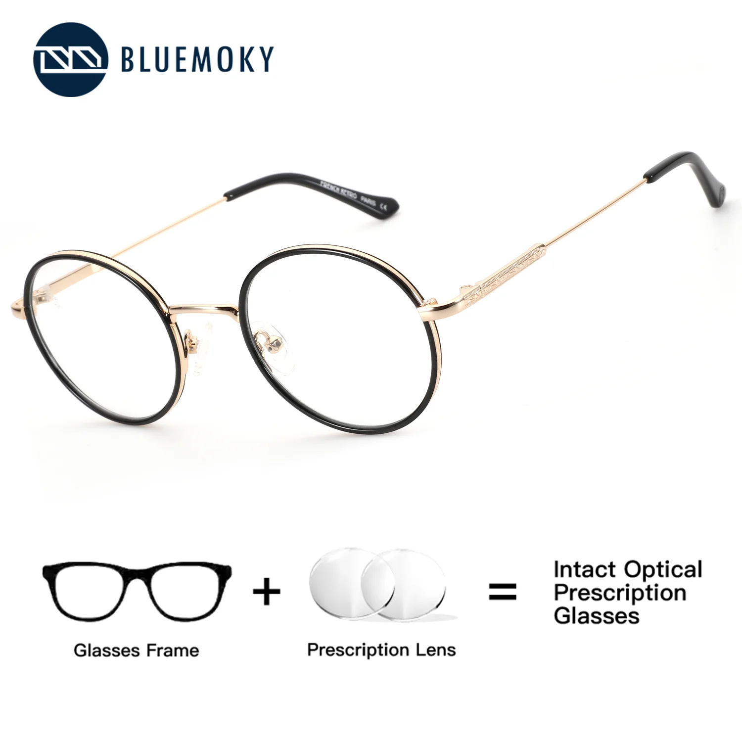 Bluemoky (tamanho xs) óculos médicos redondos de metal, óculos médicos para homens e mulheres, miopia óptica, fotocromático progressivo, anti luz azul