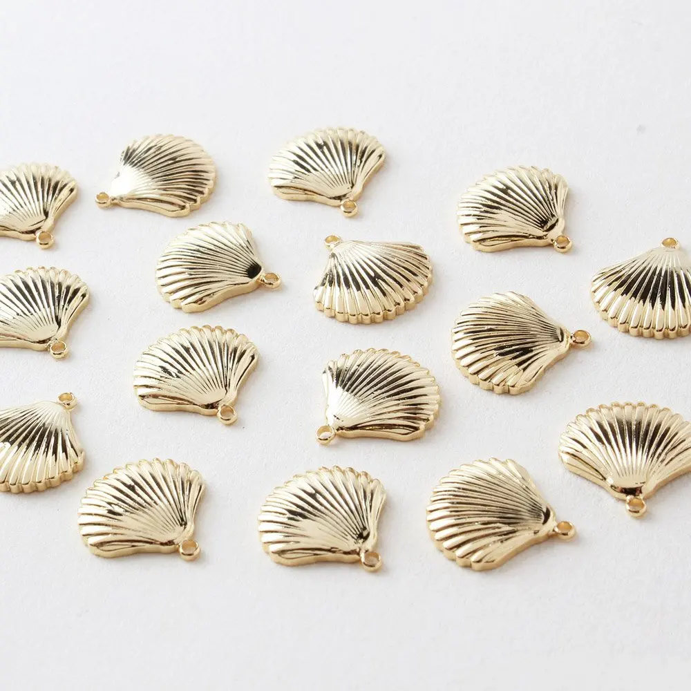 6PCS Shell Shape Charm Jewelry Making Supplies Necklace Pendant Minimalist DIY Handmade Brass 18k Gold Plated 13mm