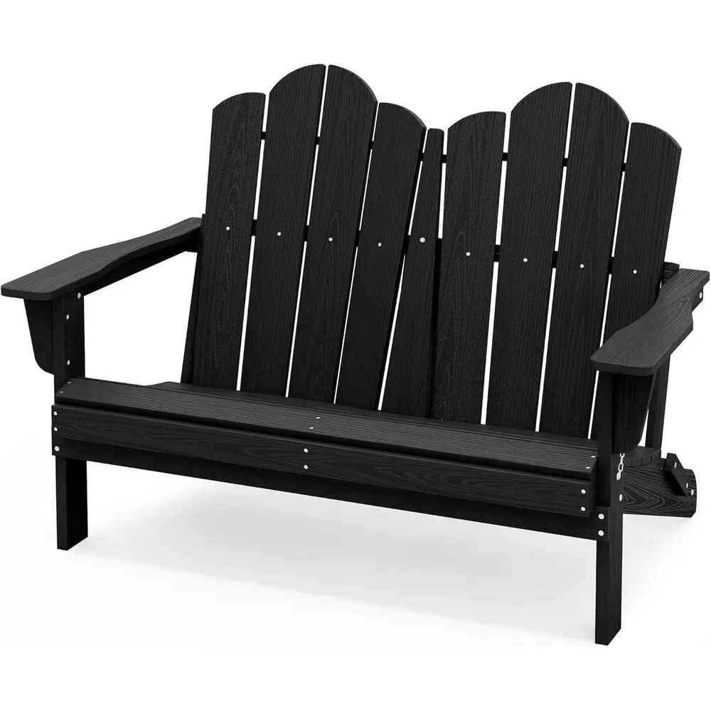 

Прочная всепогодная скамья-диван Adirondack из HDPE, выдерживает нагрузку до 660 фунтов, черная уличная скамья для сада и террасы
