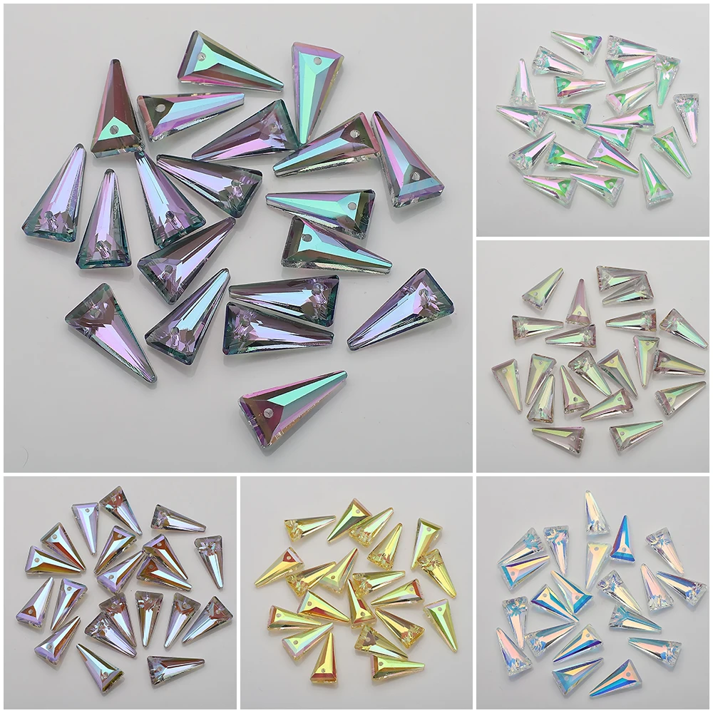 10 Pcs 10X20MM Autria Crystal Glass Triangle Geometric Pendants  Beads For Jewelry Making Charms Earings Jewelry Rhinestone Gem