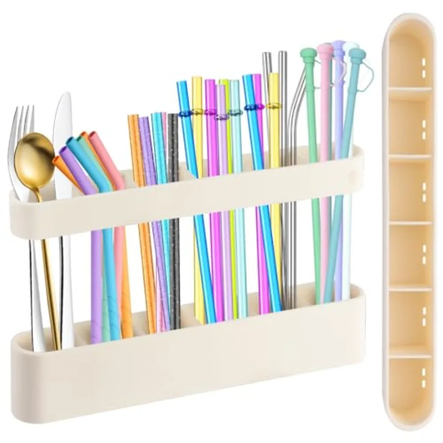 9.6 ''حامل القش الكبير لباب الخزانة لينة سيليكون القش المنظم تخزين الحاويات توفير المساحة قابلة لإعادة الاستخدام القش موزع