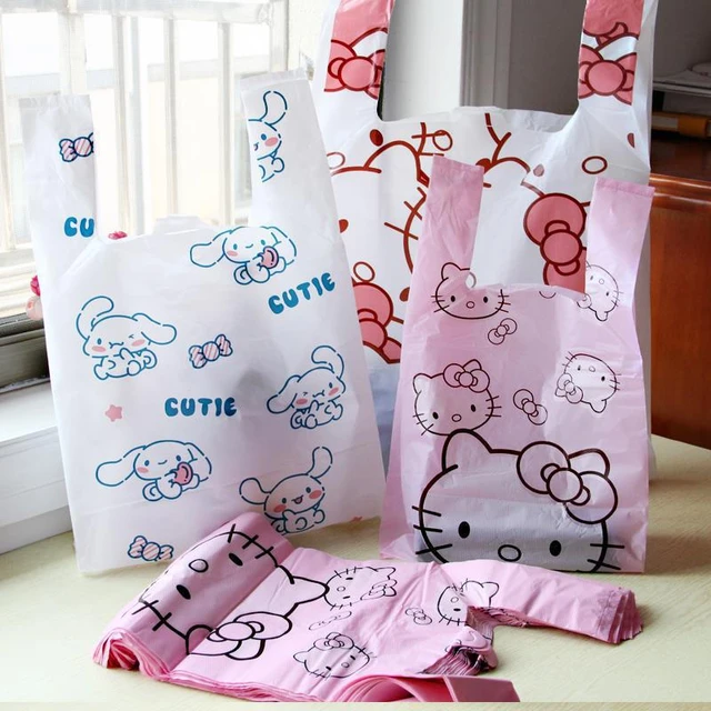 100Pcs set Sanrio Garbage Bags Anime Hello Kitty Print Portable Household Size Pink Plastic Sack Vest Type Storage Bag Wholesale