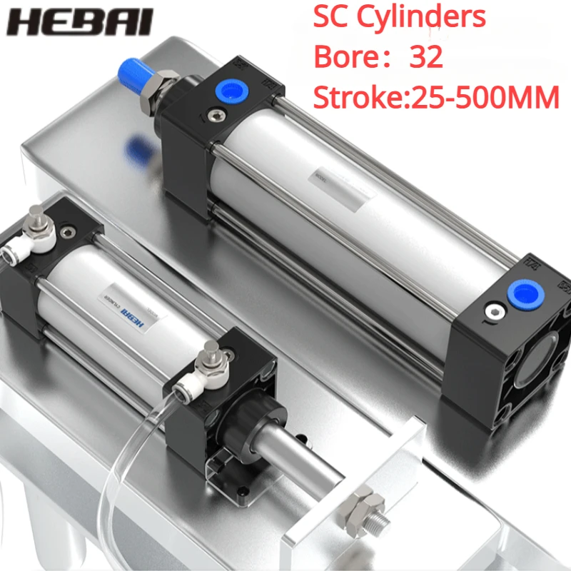 

HEBAI SC Standard Air Pneumatic Cylinders SC32mm Bore Double Acting 50/75/100/125/150/175/200/250/300/400/500mm Stroke