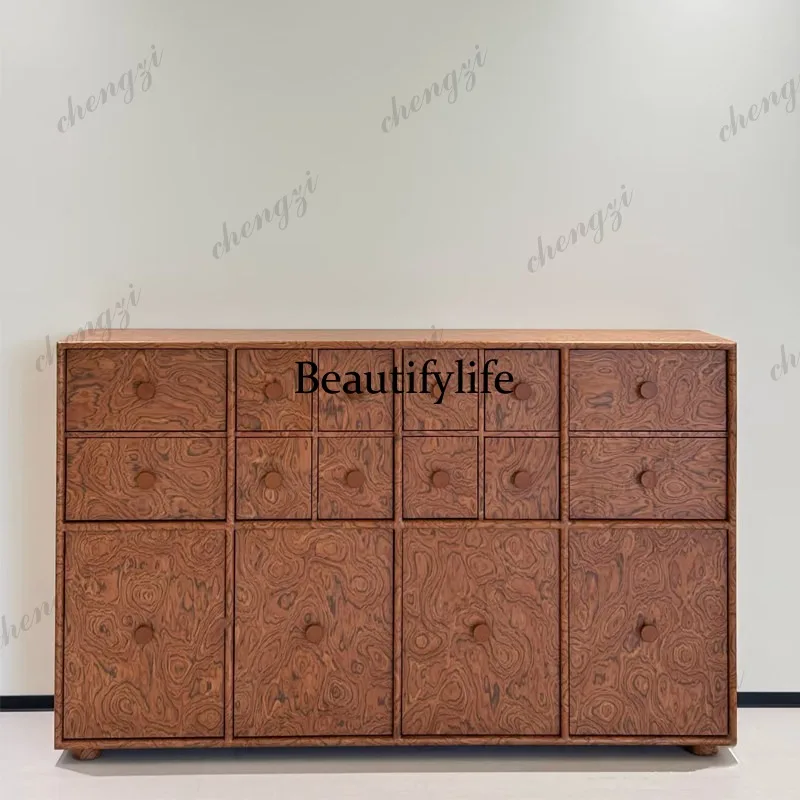 Medieval wabi-sabi wind household storage cabinet solid wood multi-bucket side cabinet household living room entrance locker