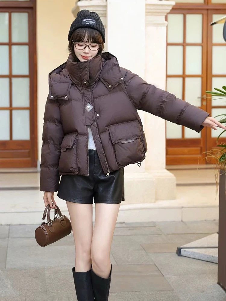 Fashionable Lightweight Cotton Jacket Women's Short Thickened Winter Coat with Hood Loose Stylish Warm Outerwear