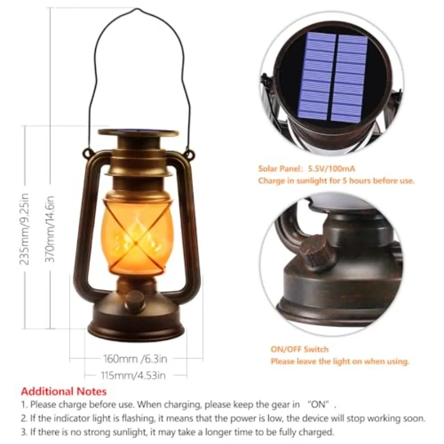 Solar Lanterns Outdoor Waterproof, 2 Pack Bronze Flickering Flame Lights Vintage LED Hanging Lantern, Outdoor Decorative Lights