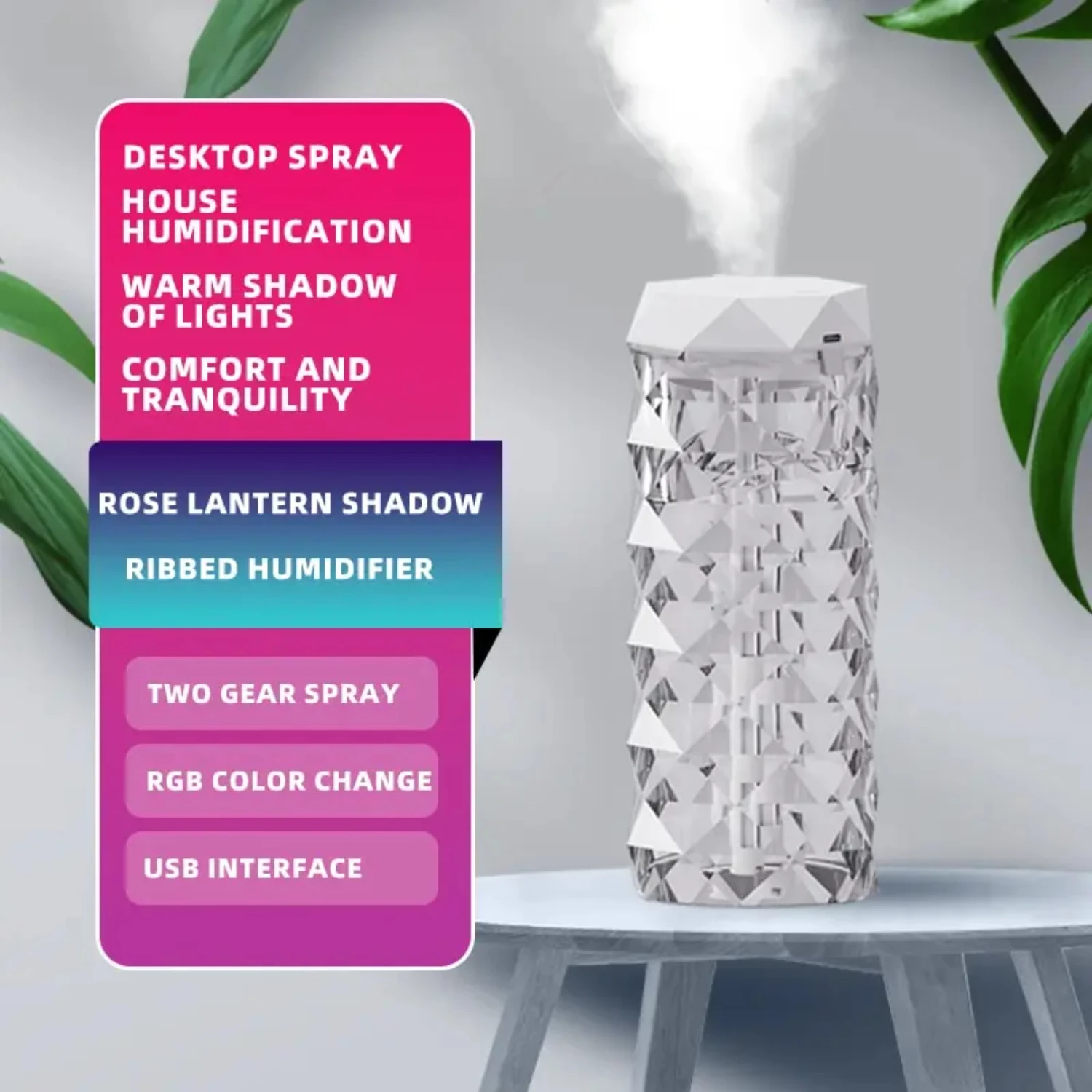 

Crystal Lamp Humidifier with Colorful Atmosphere Light Silent Ultrasonic Humidifier 2 Adjustable Modes Bedroom