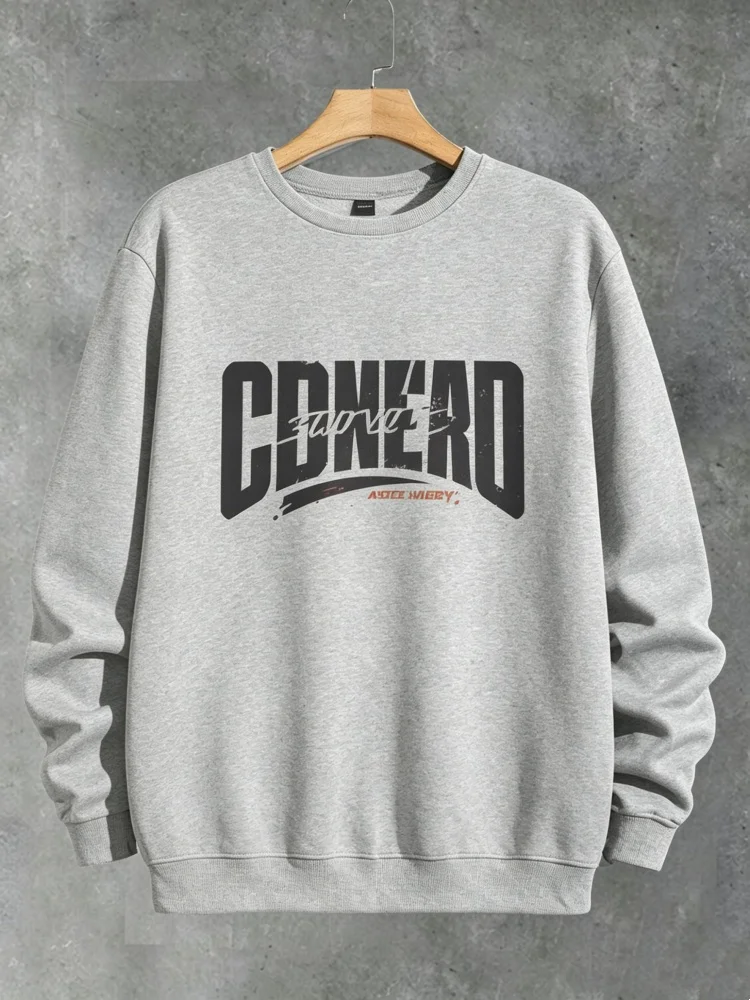 American Retro Sweatshirt Men Big Letter Graphic Print Casual Hip Hop Loose Long Sleeve Top