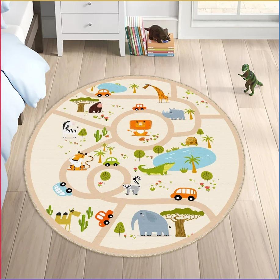 Round Printed Rug in City Road River Map Theme 80x80cm for Bedroom Study Reading Room
