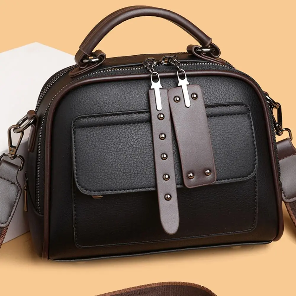 

Luxury PU Leather Shoulder Bag Solid Color Large Capacity Crossbody Bag Multiple Pockets Messenger Bag