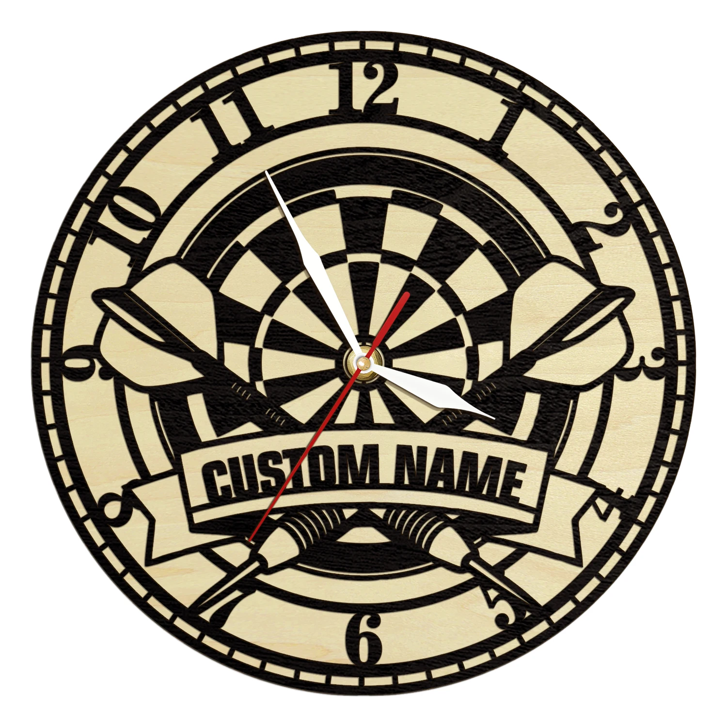 Personalized Dartboard Dart Game Wood Clock For Game Room Bar Pub Custom Dart Players Wooden Frame Wall Clock Dart Gamer Gift
