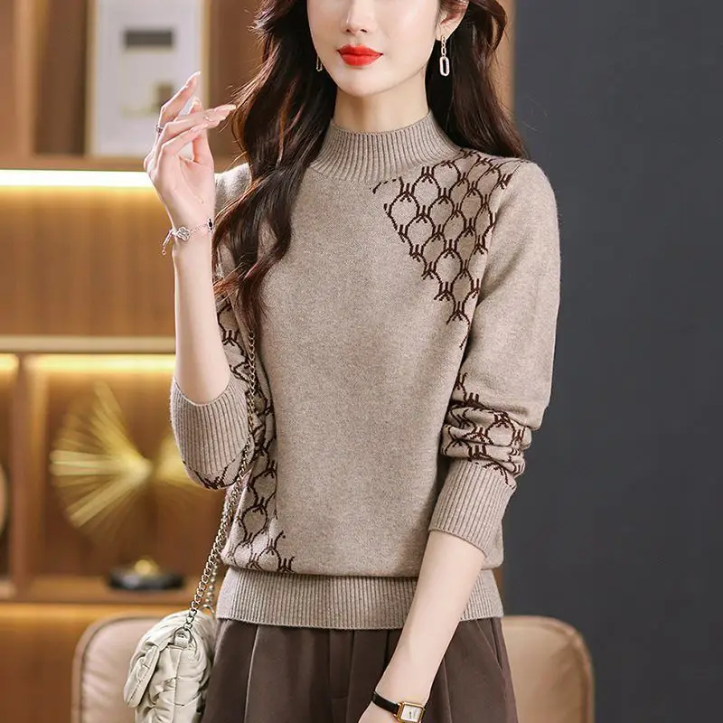 Women Clothing O-neck Chic Vintage Kniited Pullovers Winter Thick Letter Jacquard Sweaters Warm Elegant Fashion Knitwear Tops