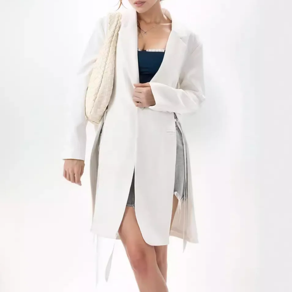 

White Women Suit 1 Piece Long Blazer Daily Female Coat Formal Business Office Lady Work Wear Split Jacket Outfit