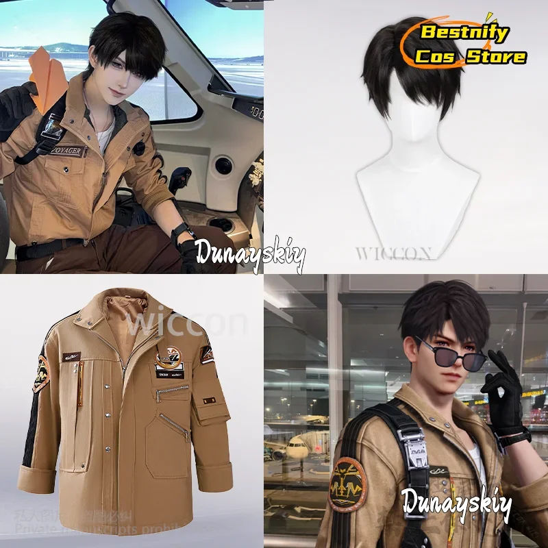 CosplayCaleb 코스프레 게임 사랑과 Deepspace Xia Yizhou 애니메이션 의상 카키 플라잉 자켓 초음속 잘 생긴 유니폼 가발 Custo