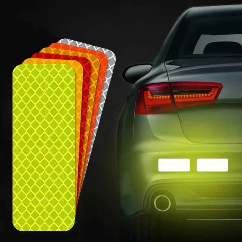 10Pcs 3x8/5x5CM Car Bumper Reflective Stickers Night Driving Safety Warning Waterproof Decals Auto Body Styling Colorful Decor