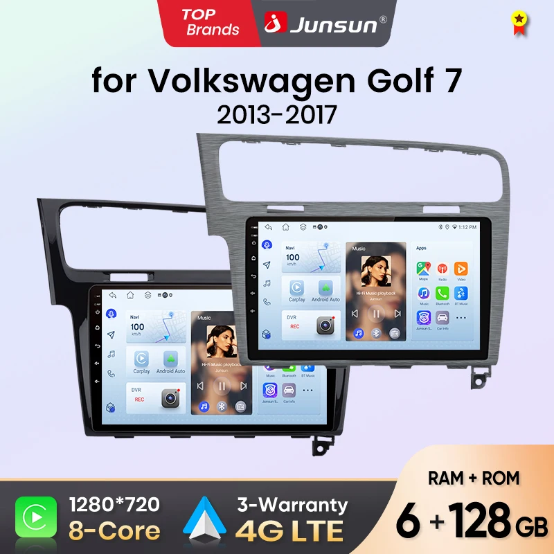 Autoradio Junsun pour VW Volkswagen Golf 7 2013 2014 2015 2016 2017 CarPlay Android Auto FM RDS DSP BT GPS Navi SWC Écran tactile HD IPS Plug & Play Lecteur multimédia Appel mains libres Style voiture d'origine Unité centrale