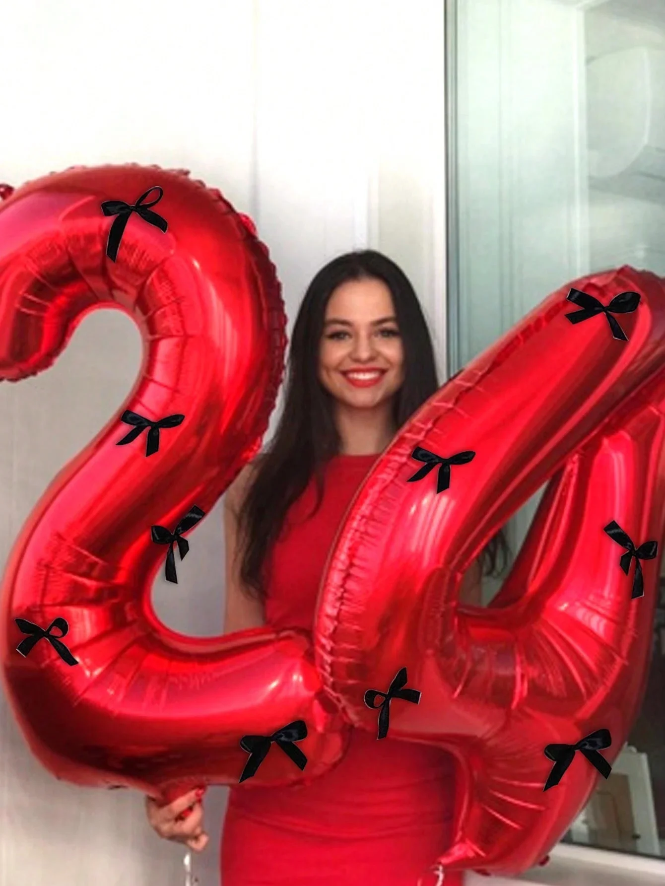 7 Stück/Set 40 Zoll rote Zahlenballons, schwarze Schleife Nummer 0-9 geformte Luftballons für Geburtstagsfeier, Jubiläumsdekoration – Detail 3