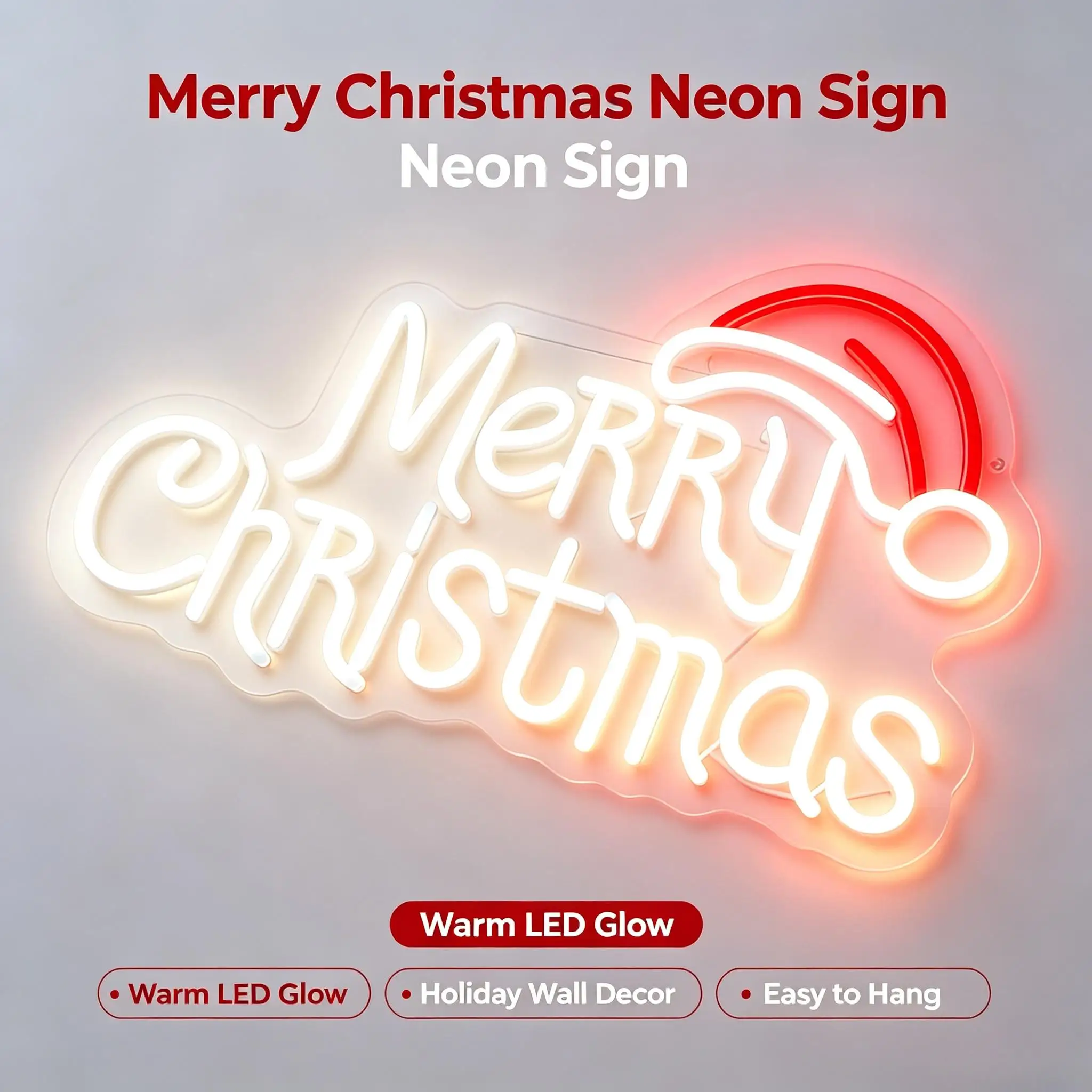 Merry Christmas With Santa Hat Neon Sign USB Dimmable LED Light For Living Room Office Club Background Wall Decor Creative Gift