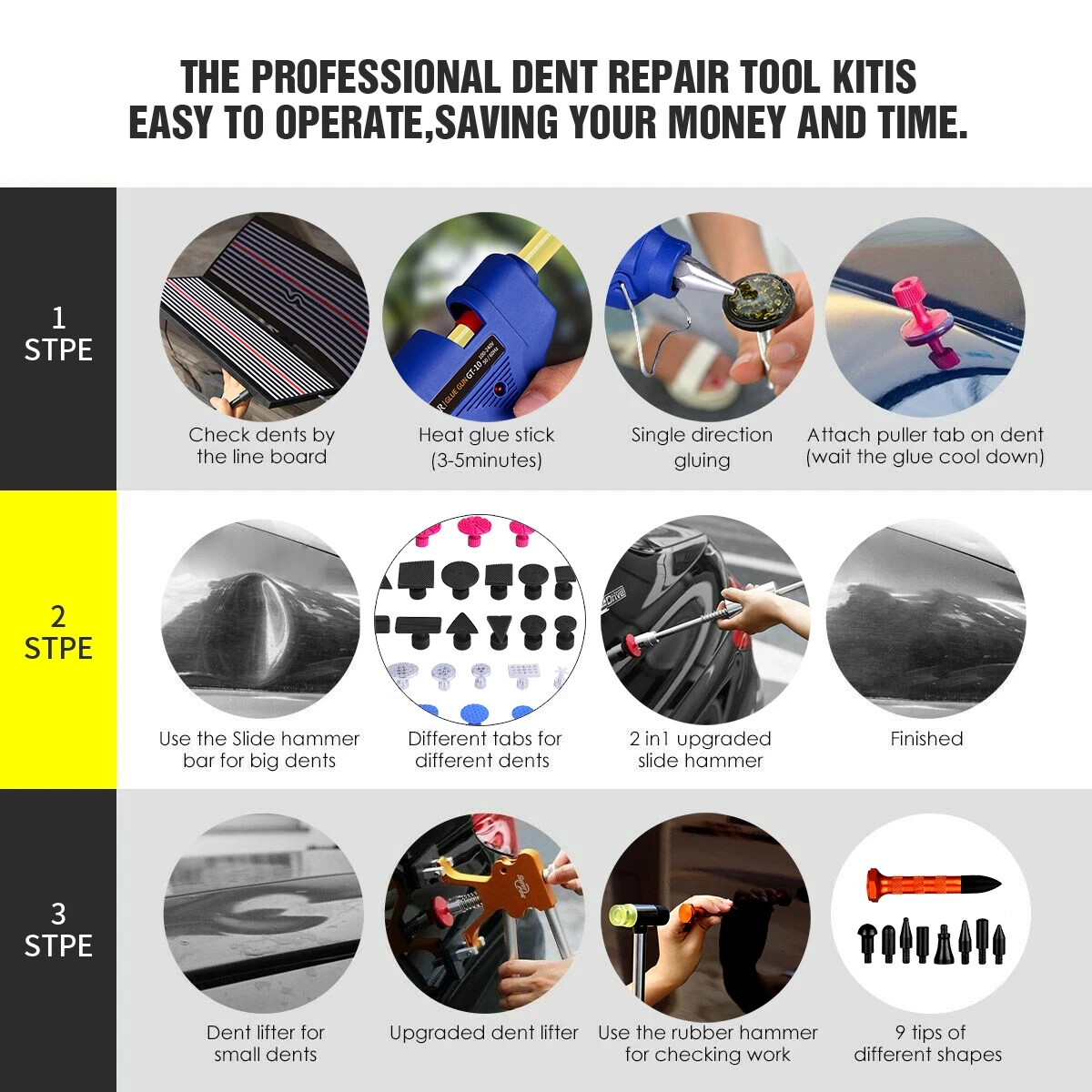 Super PDR Car Dent Repair Tool Auto Paintless Dent Repair Kit Dent Removal Tools Dent Puller for Car 89pcs With Dent Repair Tool