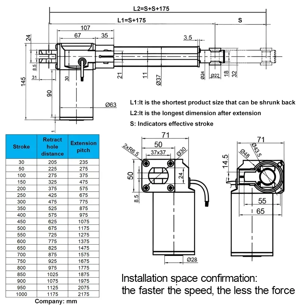 Linear Actuator 6000N Electric Push Rod  IP54 DC Motor Remote Rod 12-48V High Thrust Low Noise U-shape for Turning Bed Elevator