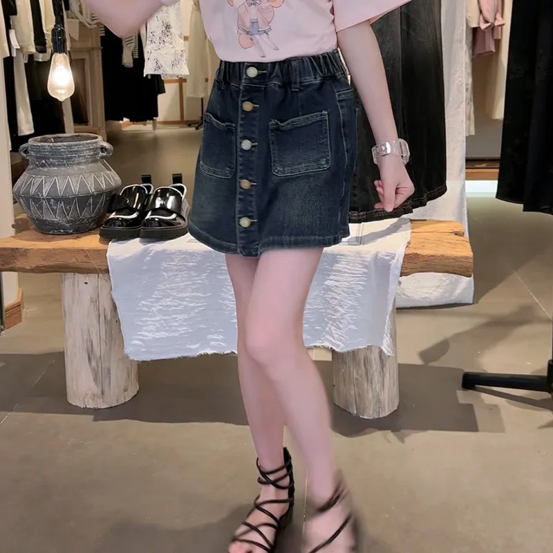 Girls Skirt Shorts 2024 Summer New Style Women Big Children Fashionable Denim Culottes Fashion Children Casual Dress Clothes