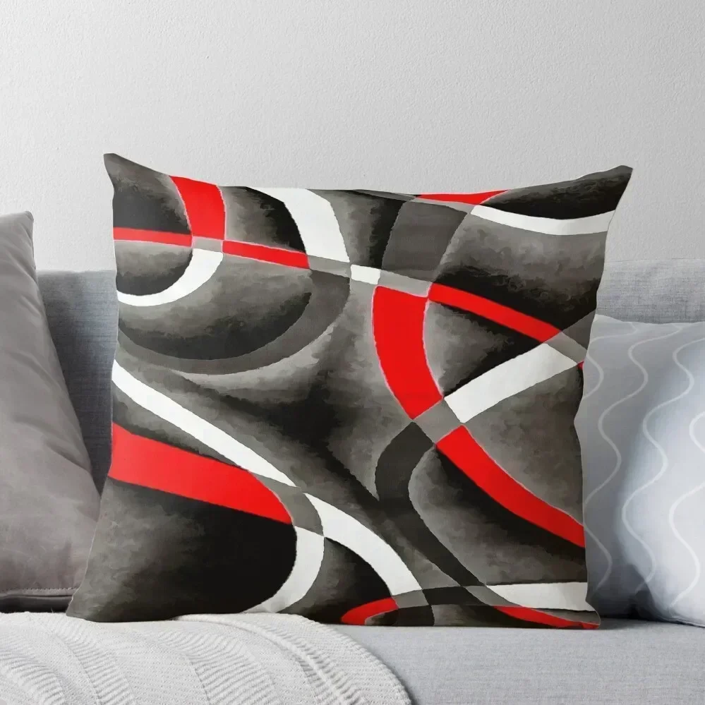 

Eighties Red White Grey Line Curve Pattern On Black Throw Throw Pillow christmas pillow case Cushions Cover pillow